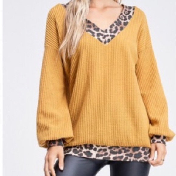 Cheetah Trim V-neck sweater top - Picture 4 of 7